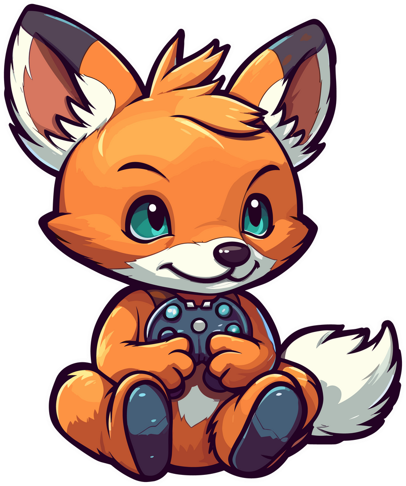 kawaii fox playing game sticker